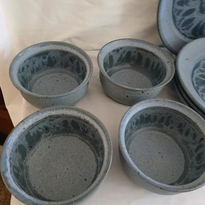 Handmade Signed Pottery Dinnerware set - Plates - Bowls - Goblets -Mugs, 16-piece set (2 of 2)