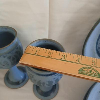 Handmade Signed Pottery Dinnerware set - Plates - Bowls - Goblets -Mugs, 16-piece set (2 of 2)