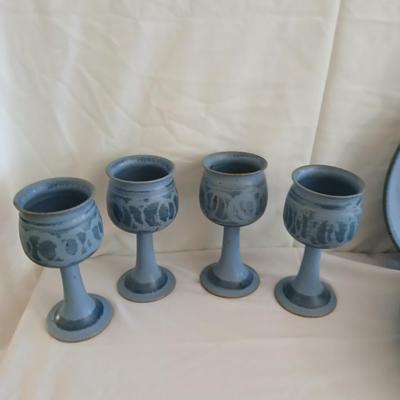 Handmade Signed Pottery Dinnerware set - Plates - Bowls - Goblets -Mugs, 16-piece set (2 of 2)
