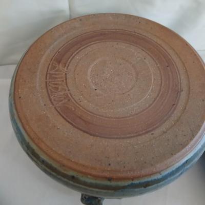 Vintage Handmade signed pottery lidded Soup Tureen with 3 plates