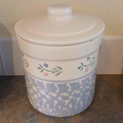 Vintage, White and Blue Crock Kitchen Canisters Set of 3 by Santa Ana Crock Shop
