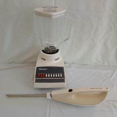 Oster 10 function blender with glass pitcher and a Hamilton Beach electric knife