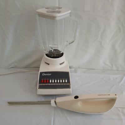 Oster 10 function blender with glass pitcher and a Hamilton Beach electric knife
