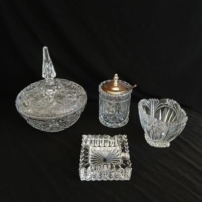 Crystal glassware - candy dish - vase - ashtray and lidded dish with spoon
