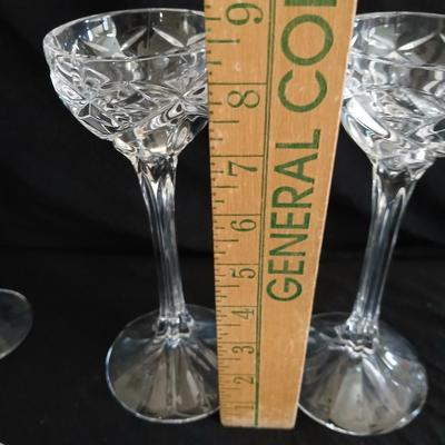 Set of 6 heavy glass stemware wine glasses and two matching crystal champagne glasses