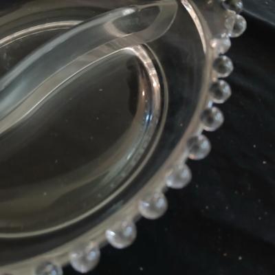 Vintage Heisey glass, large low console bowl Lariat pattern and Imperial glass Candlewick divided dish