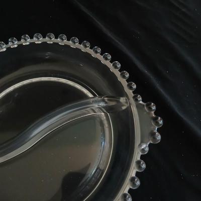 Vintage Heisey glass, large low console bowl Lariat pattern and Imperial glass Candlewick divided dish