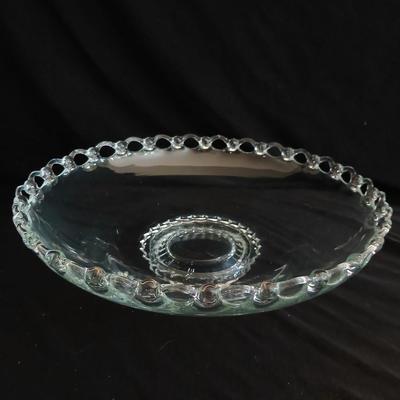 Vintage Heisey glass, large low console bowl Lariat pattern and Imperial glass Candlewick divided dish