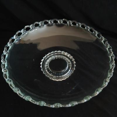 Vintage Heisey glass, large low console bowl Lariat pattern and Imperial glass Candlewick divided dish