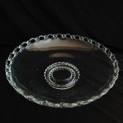 Vintage Heisey glass, large low console bowl Lariat pattern and Imperial glass Candlewick divided dish