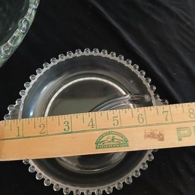 Vintage Heisey glass, large low console bowl Lariat pattern and Imperial glass Candlewick divided dish