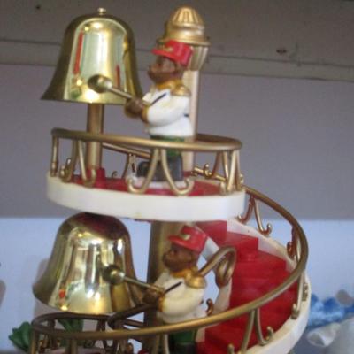 Christmas Figurines Avon Bear Band Striking Bell On Spiral Stairway