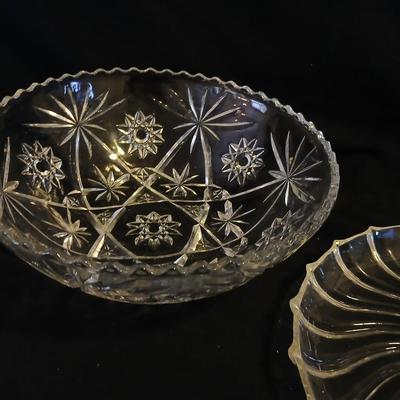 Two beautiful vintage glass bowls and a platter - one bowl is heavy - crystal like