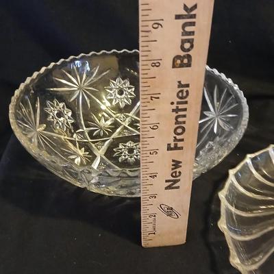 Two beautiful vintage glass bowls and a platter - one bowl is heavy - crystal like