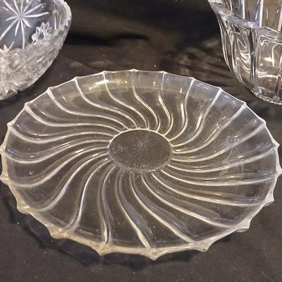Two beautiful vintage glass bowls and a platter - one bowl is heavy - crystal like