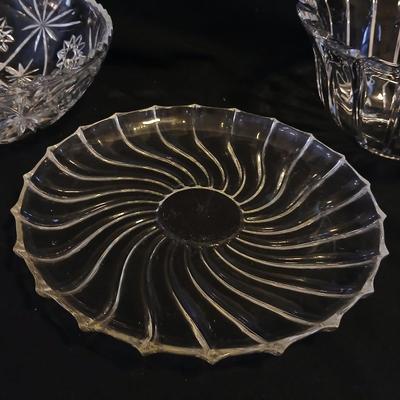 Two beautiful vintage glass bowls and a platter - one bowl is heavy - crystal like