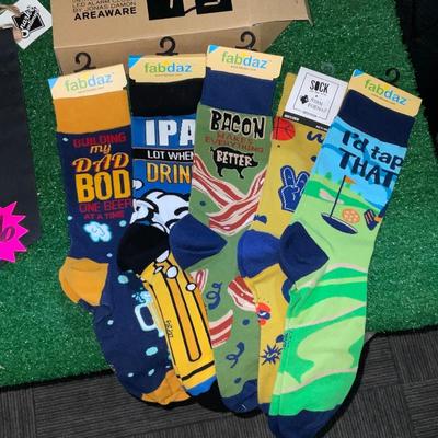 G206–Socks, Fargo banner sign, alarm clock