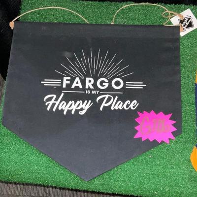 G206–Socks, Fargo banner sign, alarm clock