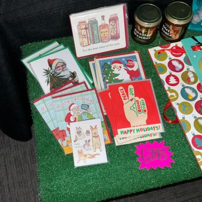 G208-Cards, candles, wine gift bags with glass markers attached etc