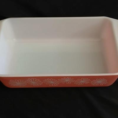 Vintage Pyrex Pink Daisy Space Saver Dish 2162 - Retro Pink Pyrex Glasbake Green Crazy Daisy Casserole Baking Dish with lid J235