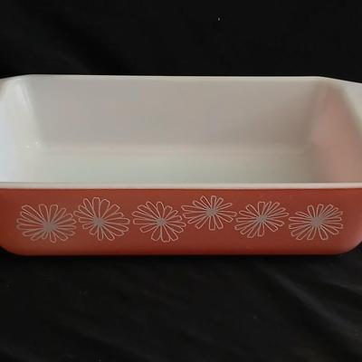 Vintage Pyrex Pink Daisy Space Saver Dish 2162 - Retro Pink Pyrex Glasbake Green Crazy Daisy Casserole Baking Dish with lid J235