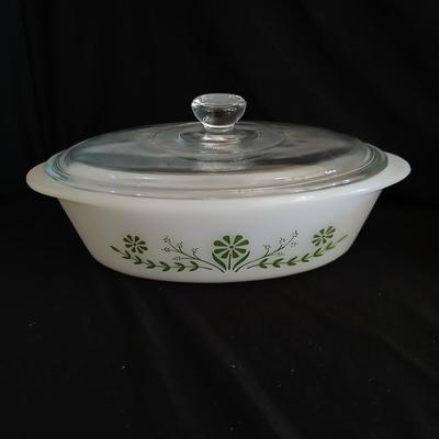 Vintage Pyrex Pink Daisy Space Saver Dish 2162 - Retro Pink Pyrex Glasbake Green Crazy Daisy Casserole Baking Dish with lid J235