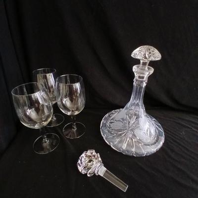 Beautiful Glass Crystal Decanter Captains Ship Sherry Decanter with etched flowers - and more