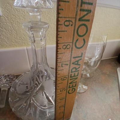 Beautiful Glass Crystal Decanter Captains Ship Sherry Decanter with etched flowers - and more
