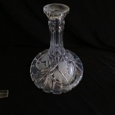 Beautiful Glass Crystal Decanter Captains Ship Sherry Decanter with etched flowers - and more
