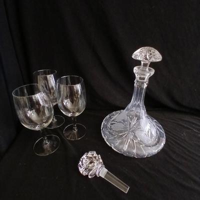 Beautiful Glass Crystal Decanter Captains Ship Sherry Decanter with etched flowers - and more
