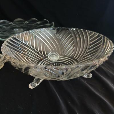 Crystal glass Dishware - Vintage kitchen Glassware pedestal platter - bowls - divided dish