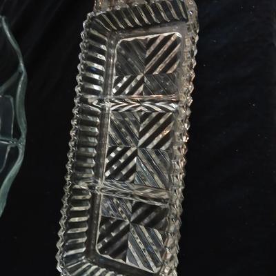 Crystal glass Dishware - Vintage kitchen Glassware pedestal platter - bowls - divided dish