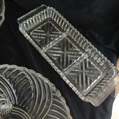 Crystal glass Dishware - Vintage kitchen Glassware pedestal platter - bowls - divided dish