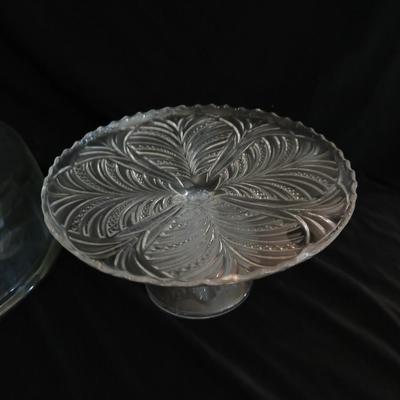Lidded Dome glass cake plate and pedestal cake stand / platter