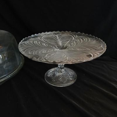 Lidded Dome glass cake plate and pedestal cake stand / platter