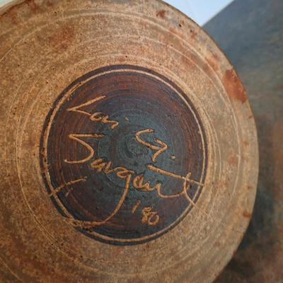 Singed and numbered Sargant #180 pottery - lidded bean pot - Soup pot - large canister