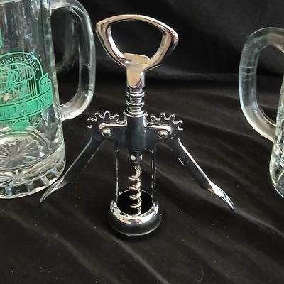 Home bar glass mugs - Coors - shot glasses - wine opener and more