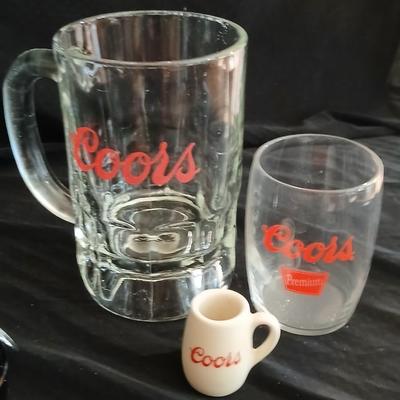 Home bar glass mugs - Coors - shot glasses - wine opener and more