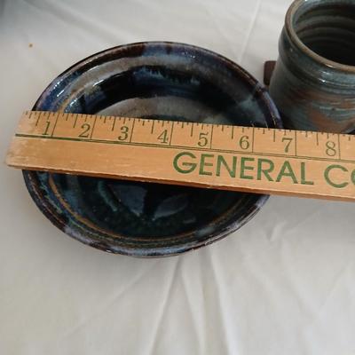 Signed pottery pieces - two bowls and a mug