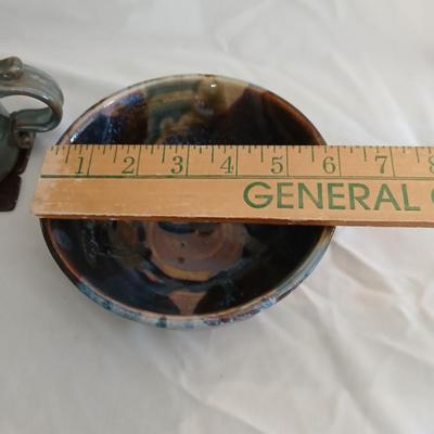 Signed pottery pieces - two bowls and a mug