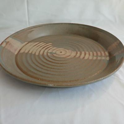 Handmade signed pottery pieces - Pie plate and platter