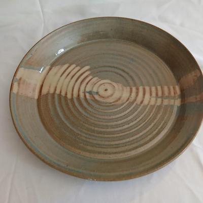 Handmade signed pottery pieces - Pie plate and platter