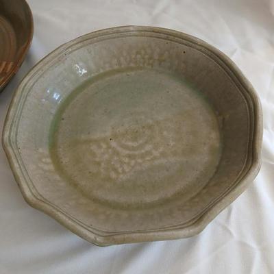Handmade signed pottery pieces - Pie plate and platter