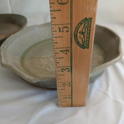 Handmade signed pottery pieces - Pie plate and platter