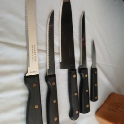 Nice Tramontana Knife set in knife block with wooden coasters and original framed artwork