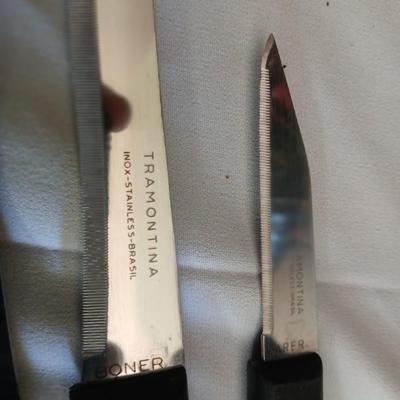 Nice Tramontana Knife set in knife block with wooden coasters and original framed artwork