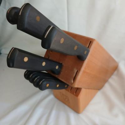 Nice Tramontana Knife set in knife block with wooden coasters and original framed artwork