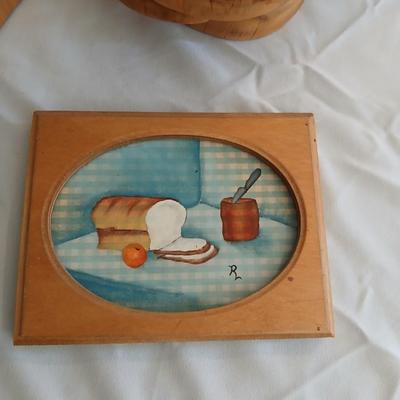 Nice Tramontana Knife set in knife block with wooden coasters and original framed artwork