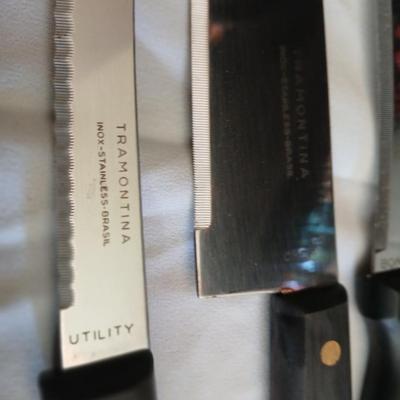 Nice Tramontana Knife set in knife block with wooden coasters and original framed artwork
