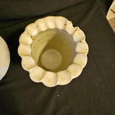 Nice Pottery handled crock with hand painted pottery vase and a small, handled dish